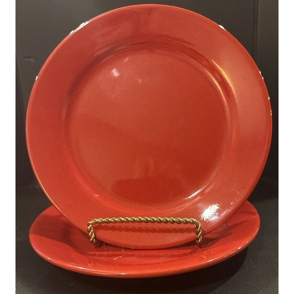 Pier 1 Red Salad Plates Plate 8 Inch Set Of 2 NEW Holiday Classic‎ Earthenware